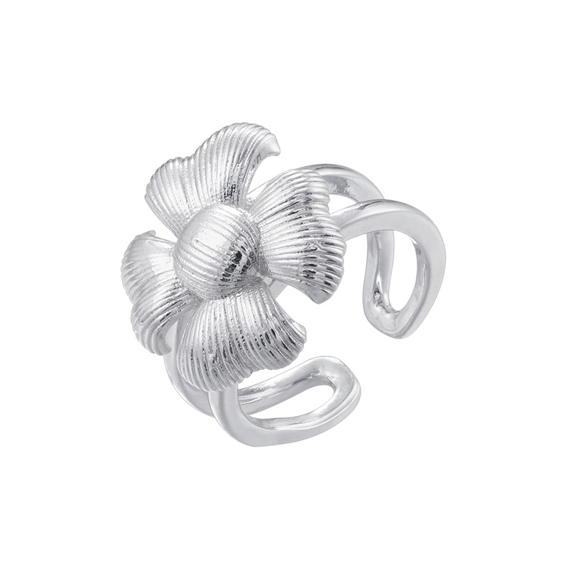 Vj734 white gold glossy four-petal flower ring