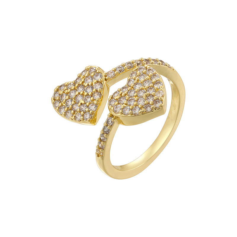 Vj735 gold white diamond double love ring