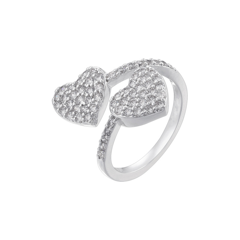 Vj735 white gold white diamond double love ring