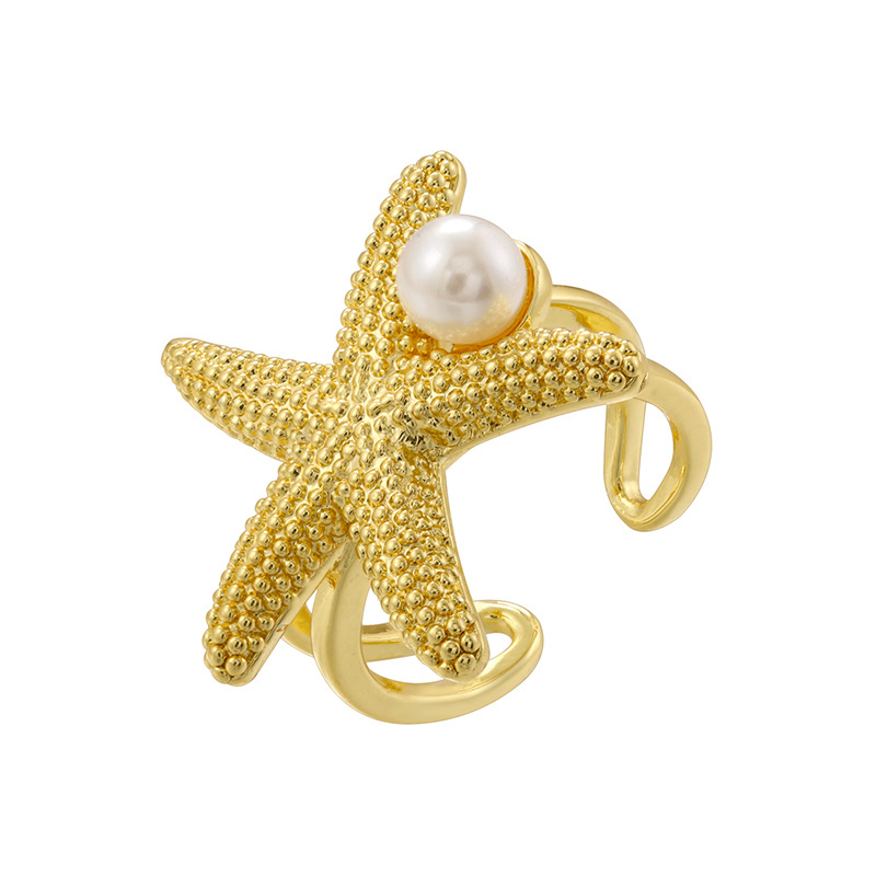 Vj737 gold pearl glossy starfish ring