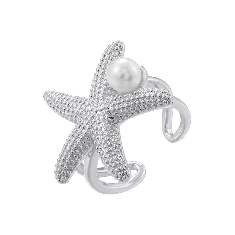 Vj737 white gold pearl glossy starfish ring