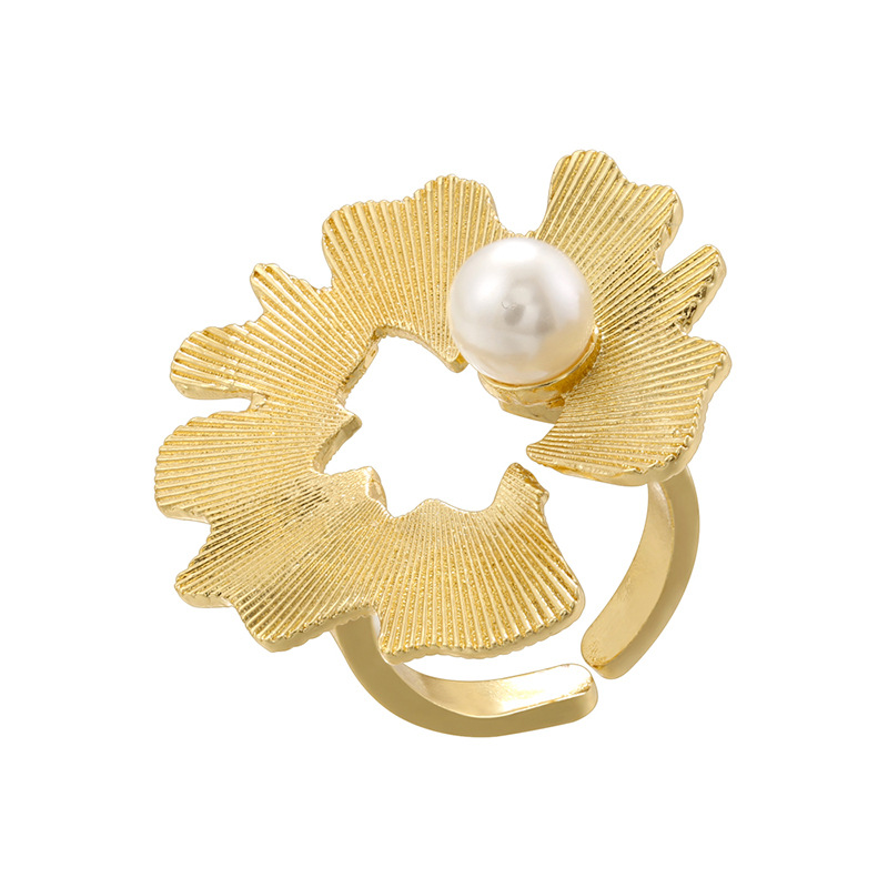 Vj738 gold pearl glossy petal ring