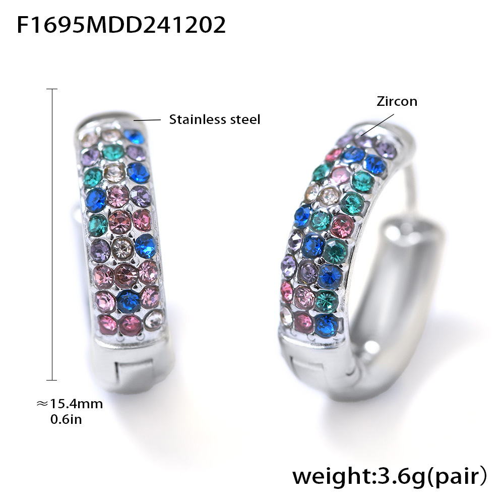 F1695-steel color mixed color zircon earrings-large size