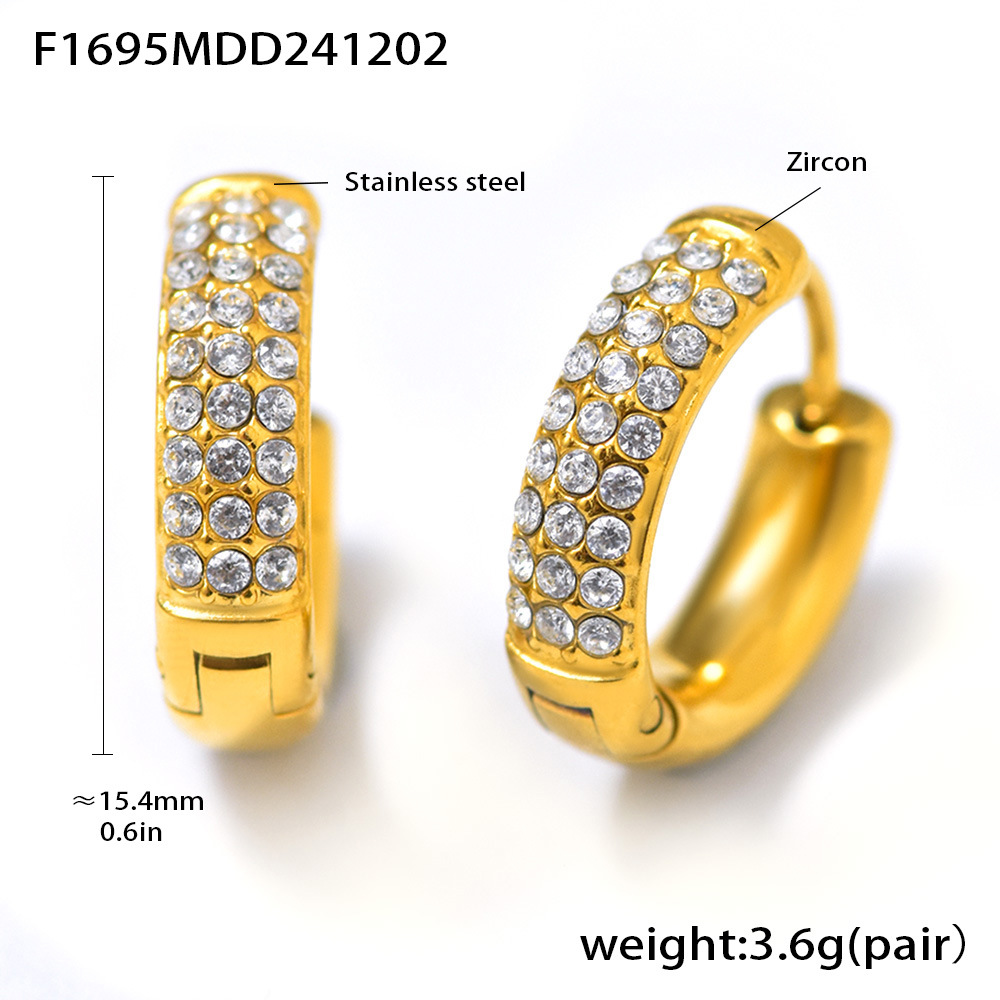 F1695-gold white zircon earrings-large size