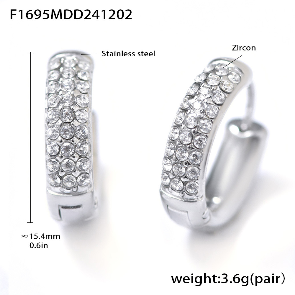 F1695-steel white zircon earrings-large size