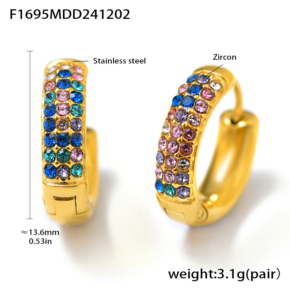 F1695-gold mixed color zircon earrings-medium size