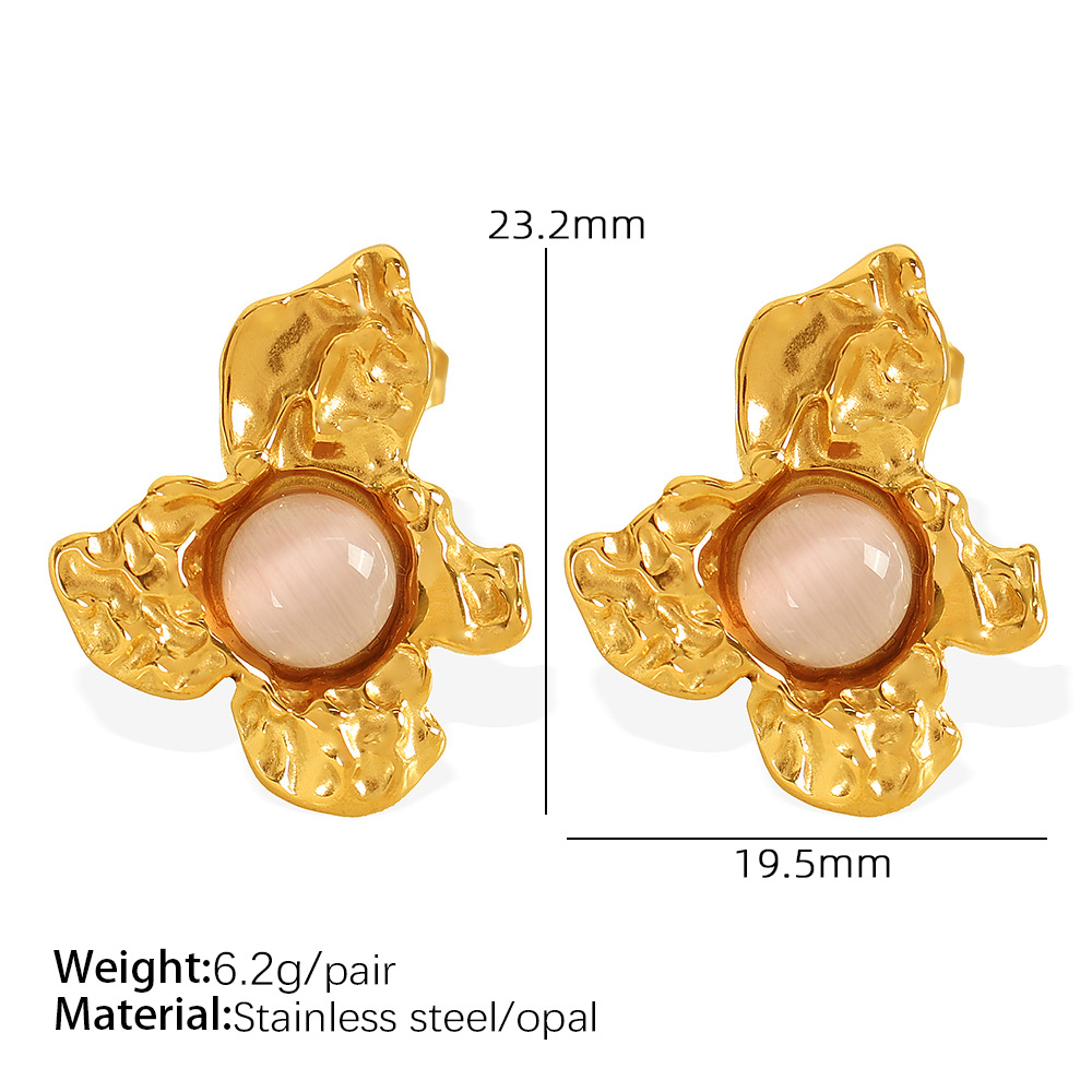 EH653 pink cat's eye gold earrings