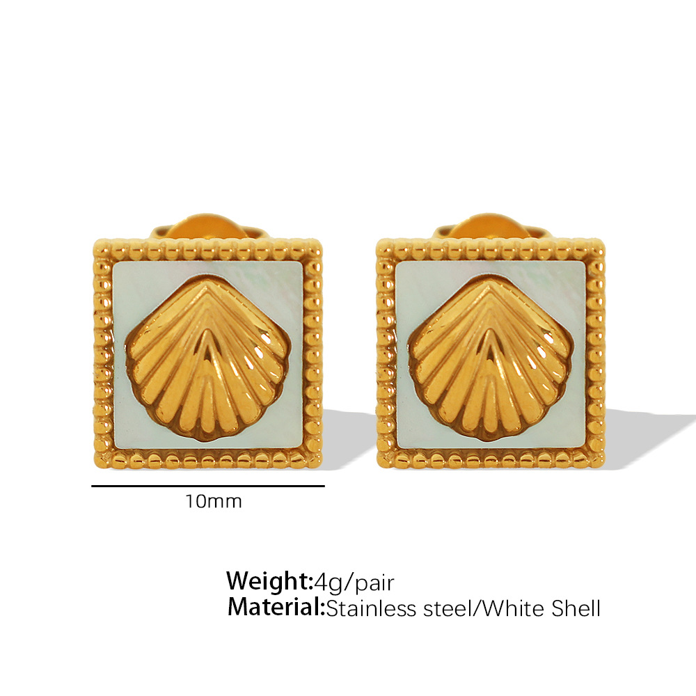 EH65 white shell gold stud earrings