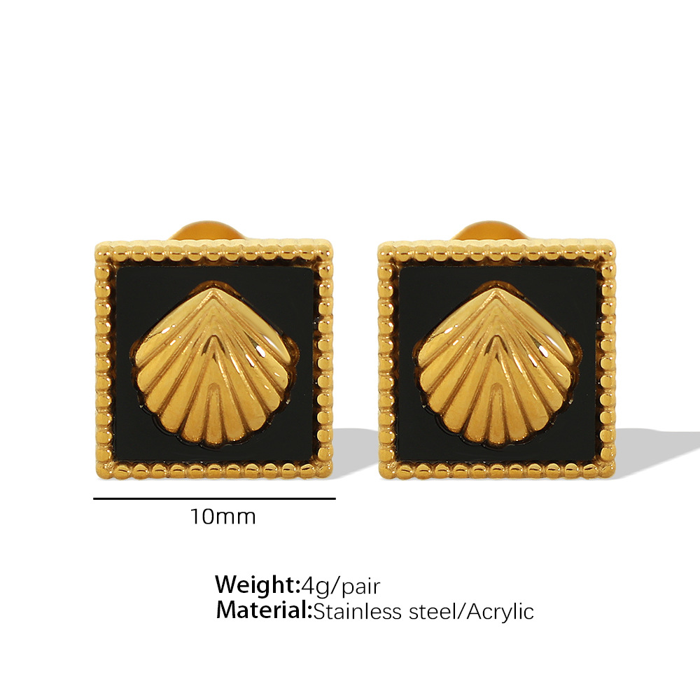 EH65 black acrylic gold stud earrings