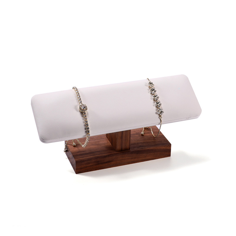 Walnut Bracelet Rack White Leather