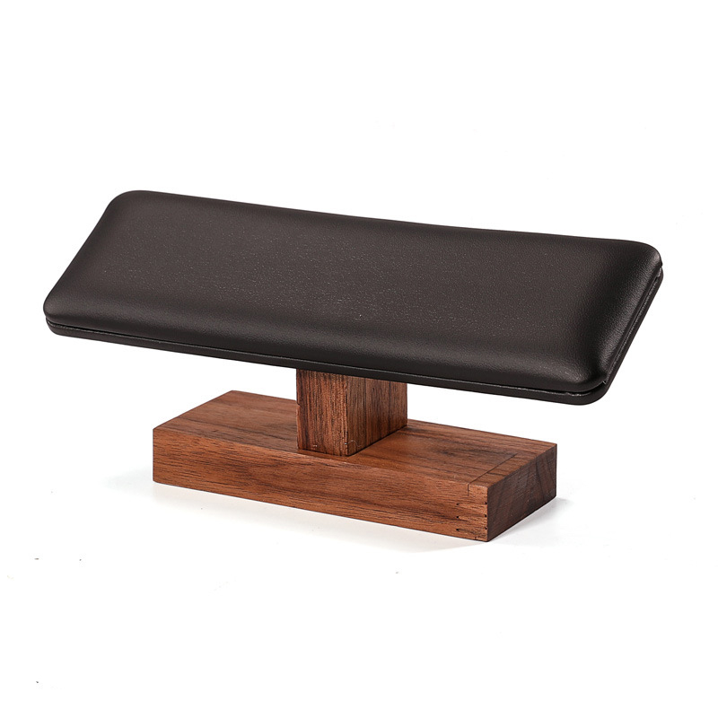 Walnut bracelet holder black leather