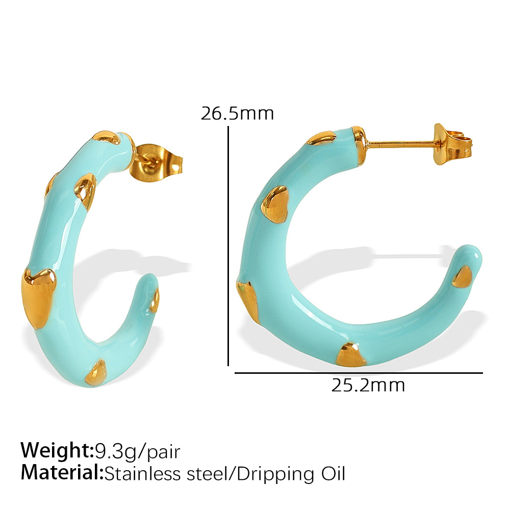 EH641 mint green oil dripping gold earrings