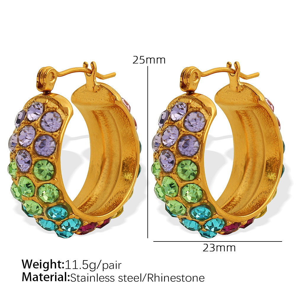 EH188 colored rhinestone gold earrings