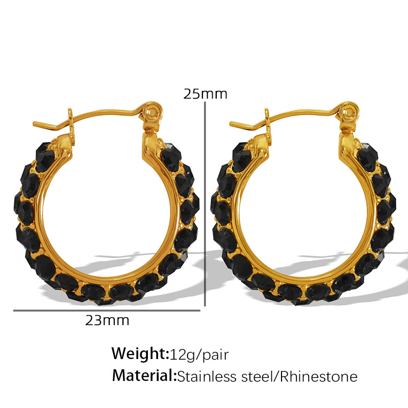 EH188 black rhinestone gold earrings