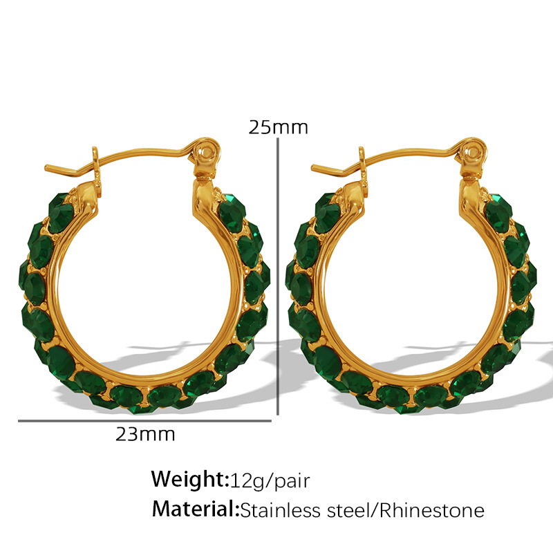 EH188 green rhinestone gold earrings