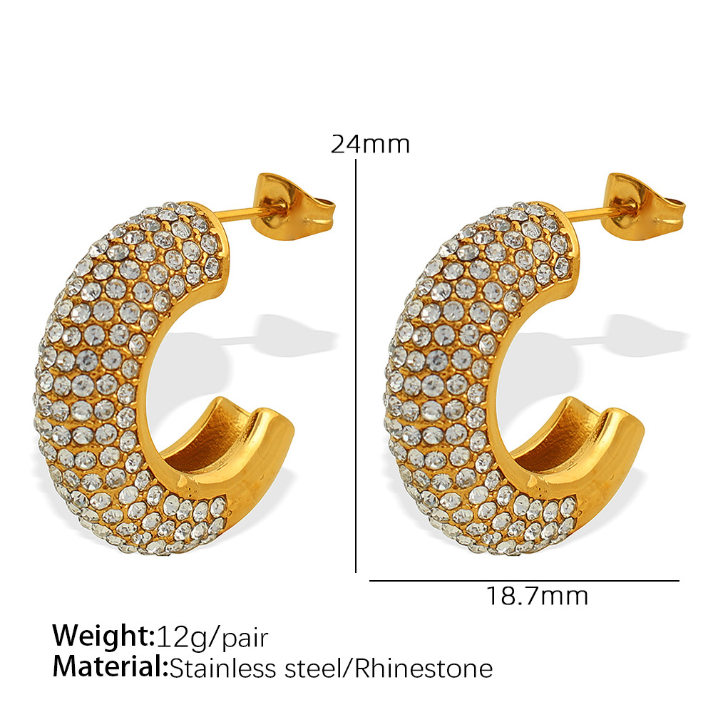 EH472 white rhinestone gold earrings