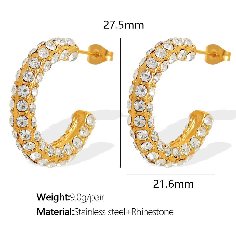 EH443 White Rhinestone Gold Earrings