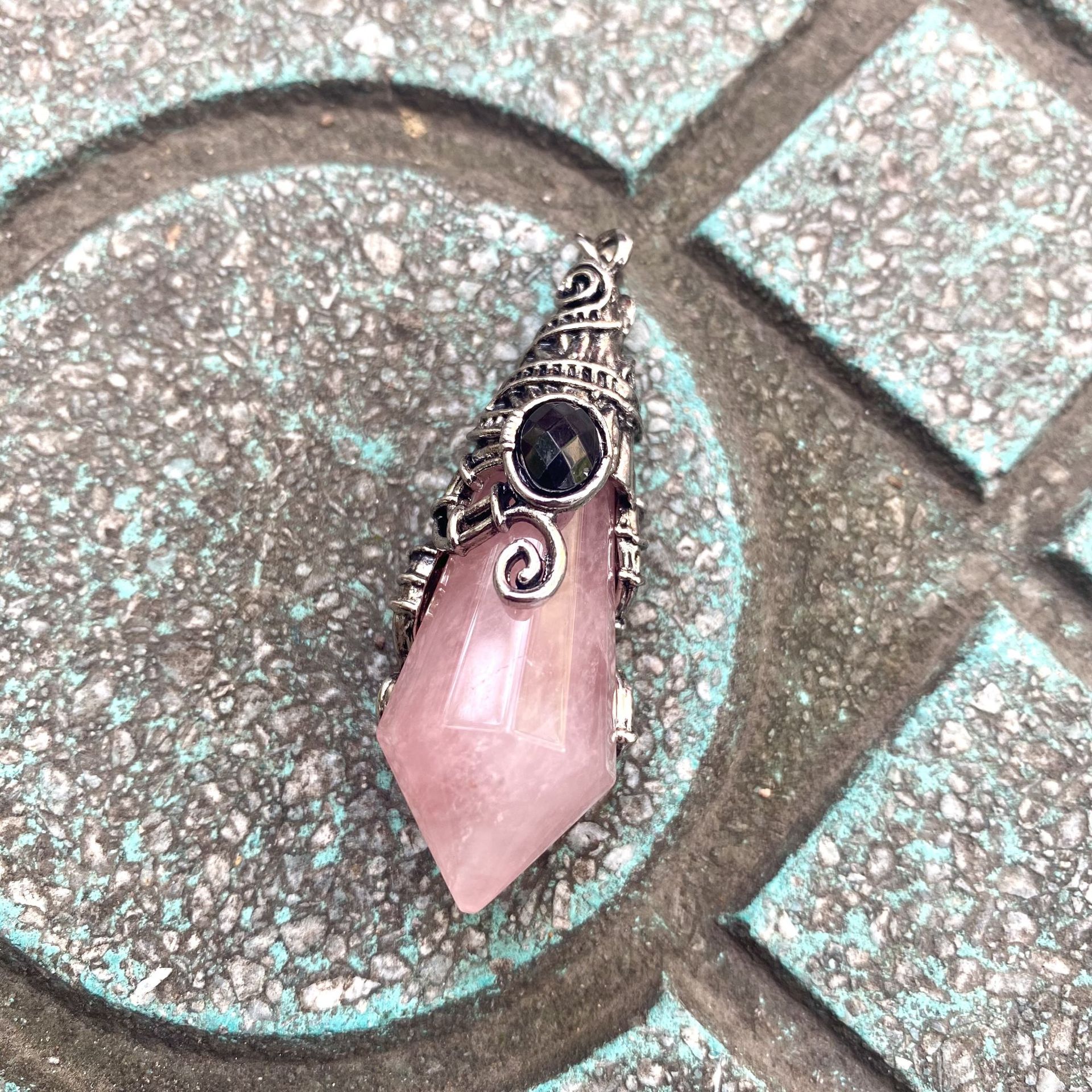 Antique silver color Rose Quartz