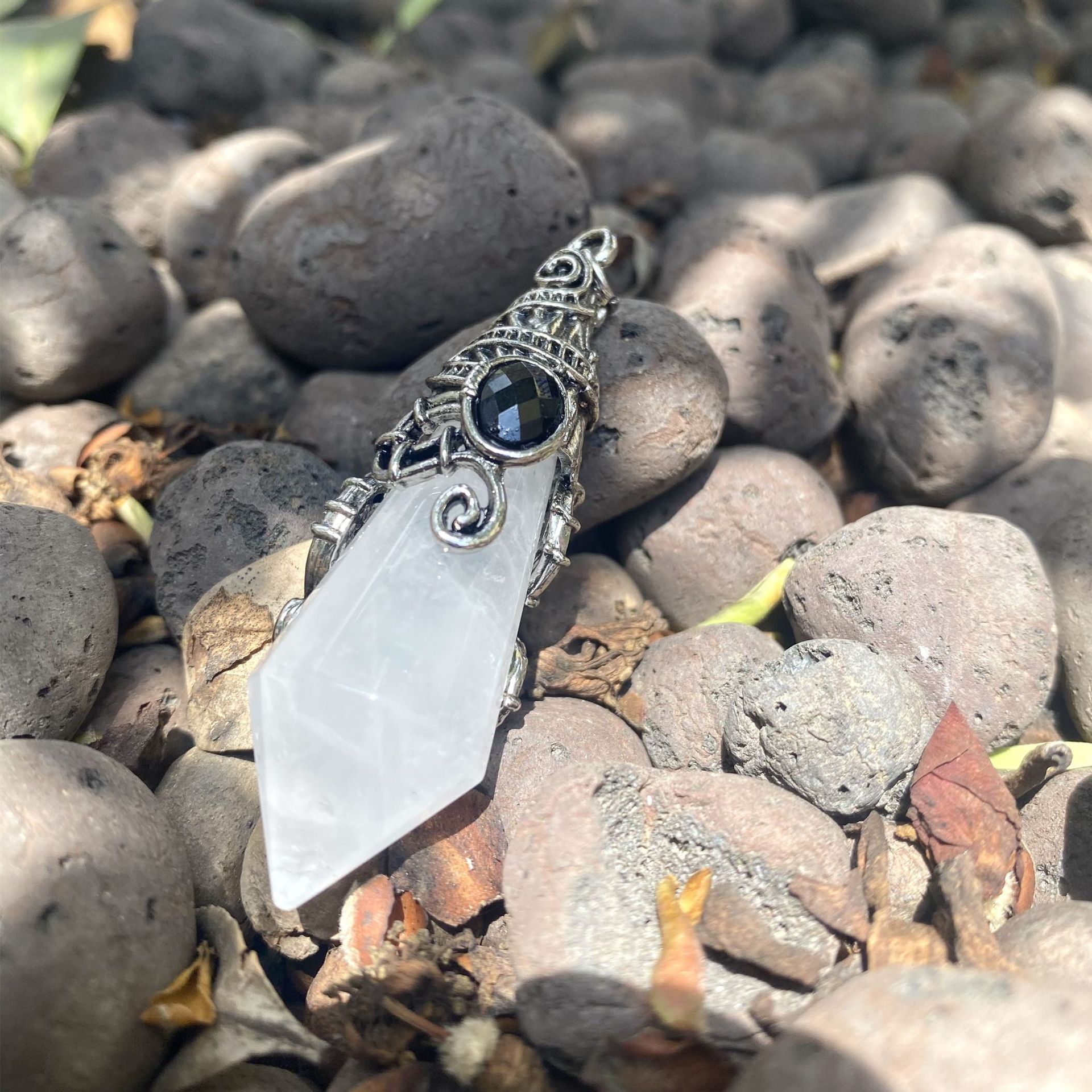 Antique silver color Clear Quartz