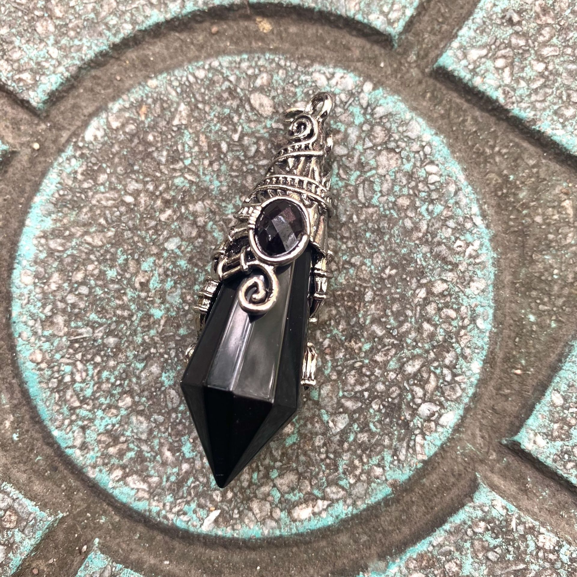 Antique silver color Black Obsidian