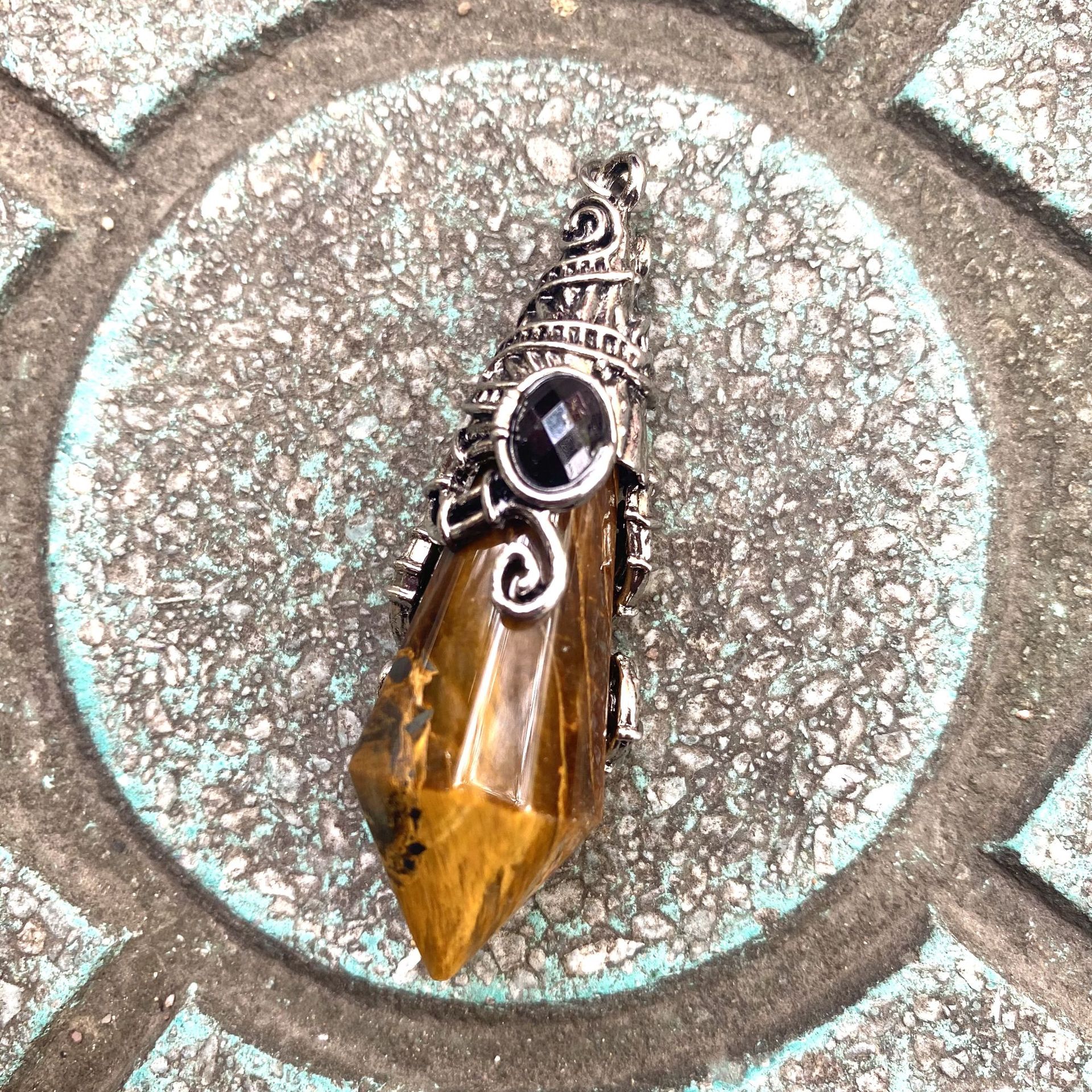 Antique silver color tiger eye