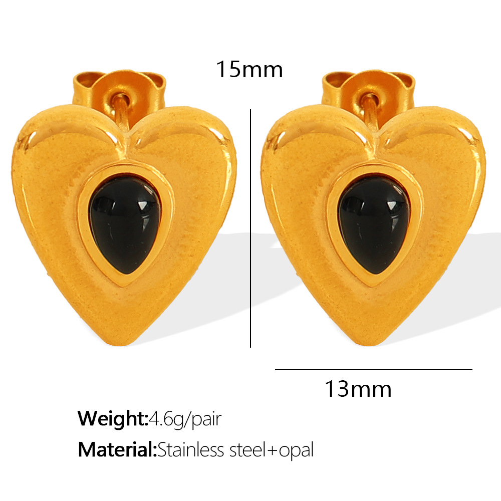 EH434 Black Cat's Eye Stone Golden Stud Earrings