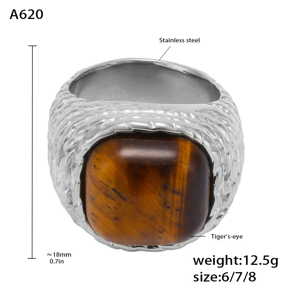 A620-natural tiger eye steel color ring