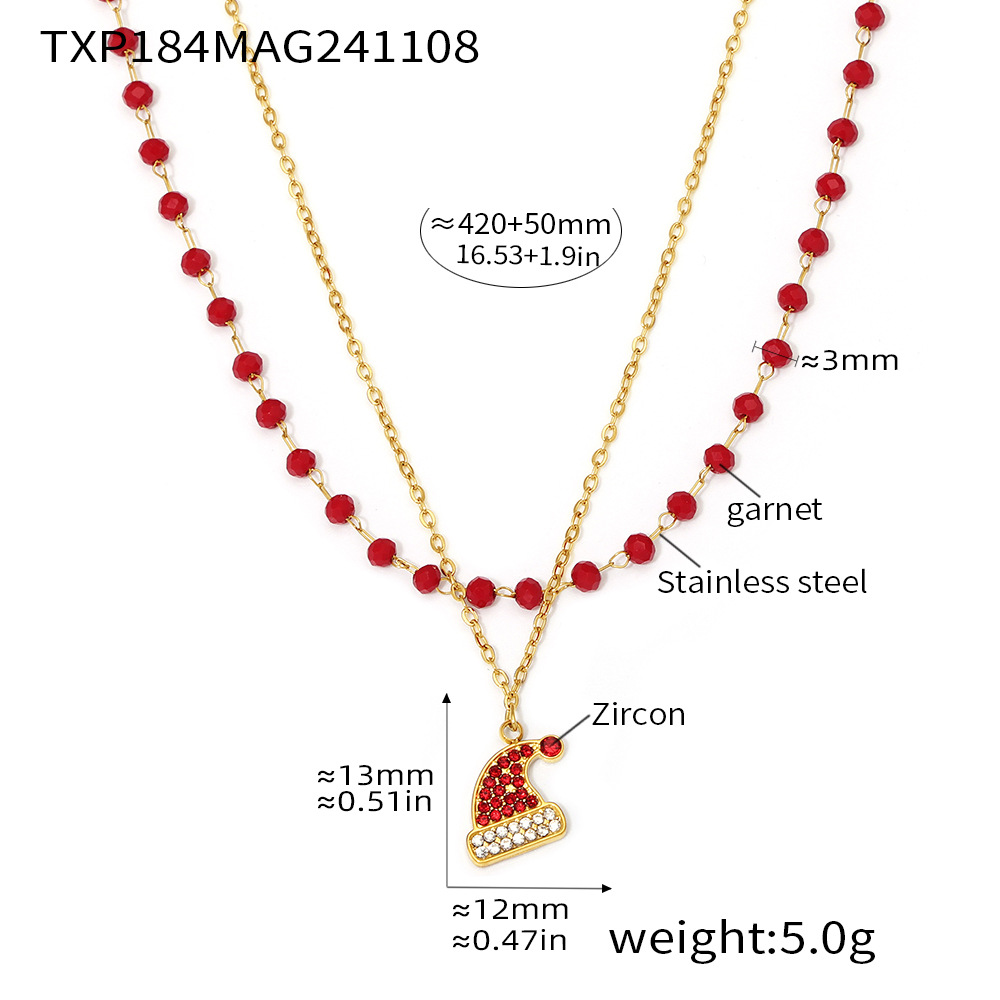 Txp184-gold double layer christmas hat necklace