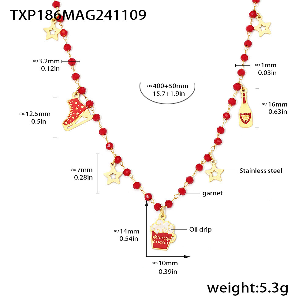 Txp186-golden garnet christmas element necklace