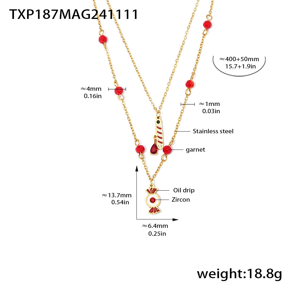 Txp187-garnet christmas multi-element double layer necklace