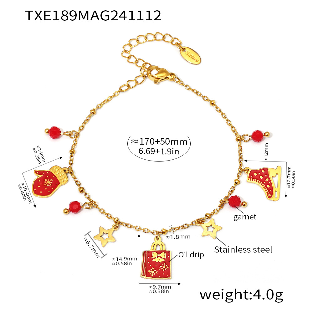 Txe189-garnet christmas multi-element bracelet