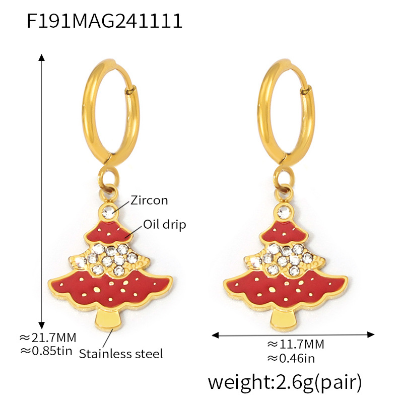 Txf191-enamel glazed christmas tree pendant earrings