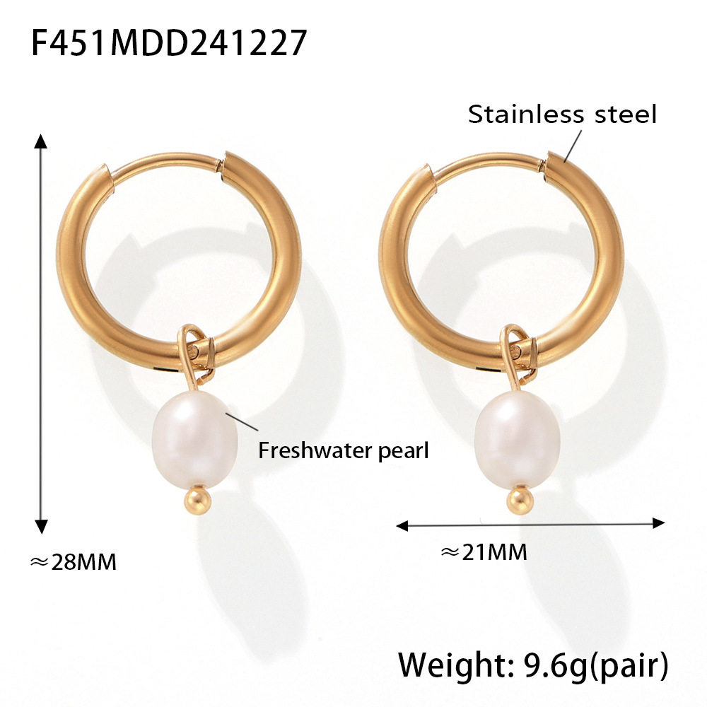 F451-gold pink freshwater pearl earrings