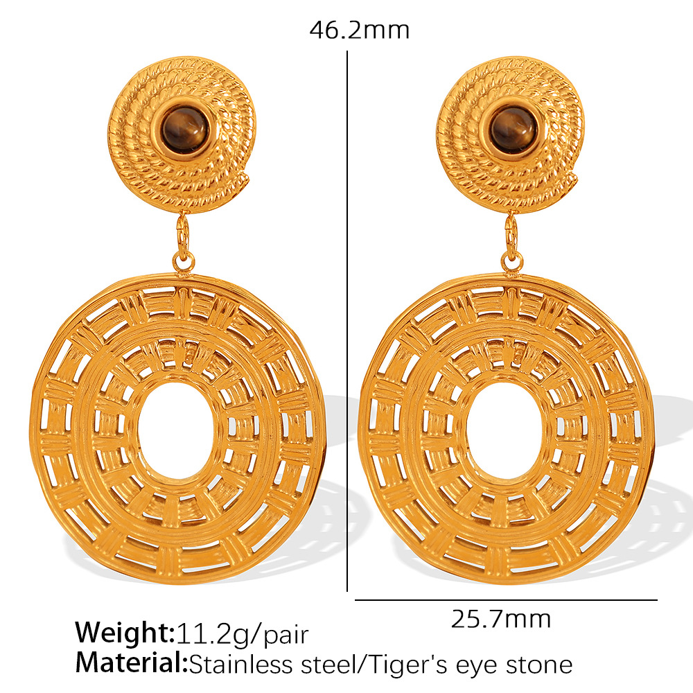 EH350 brown tiger eye gold earrings