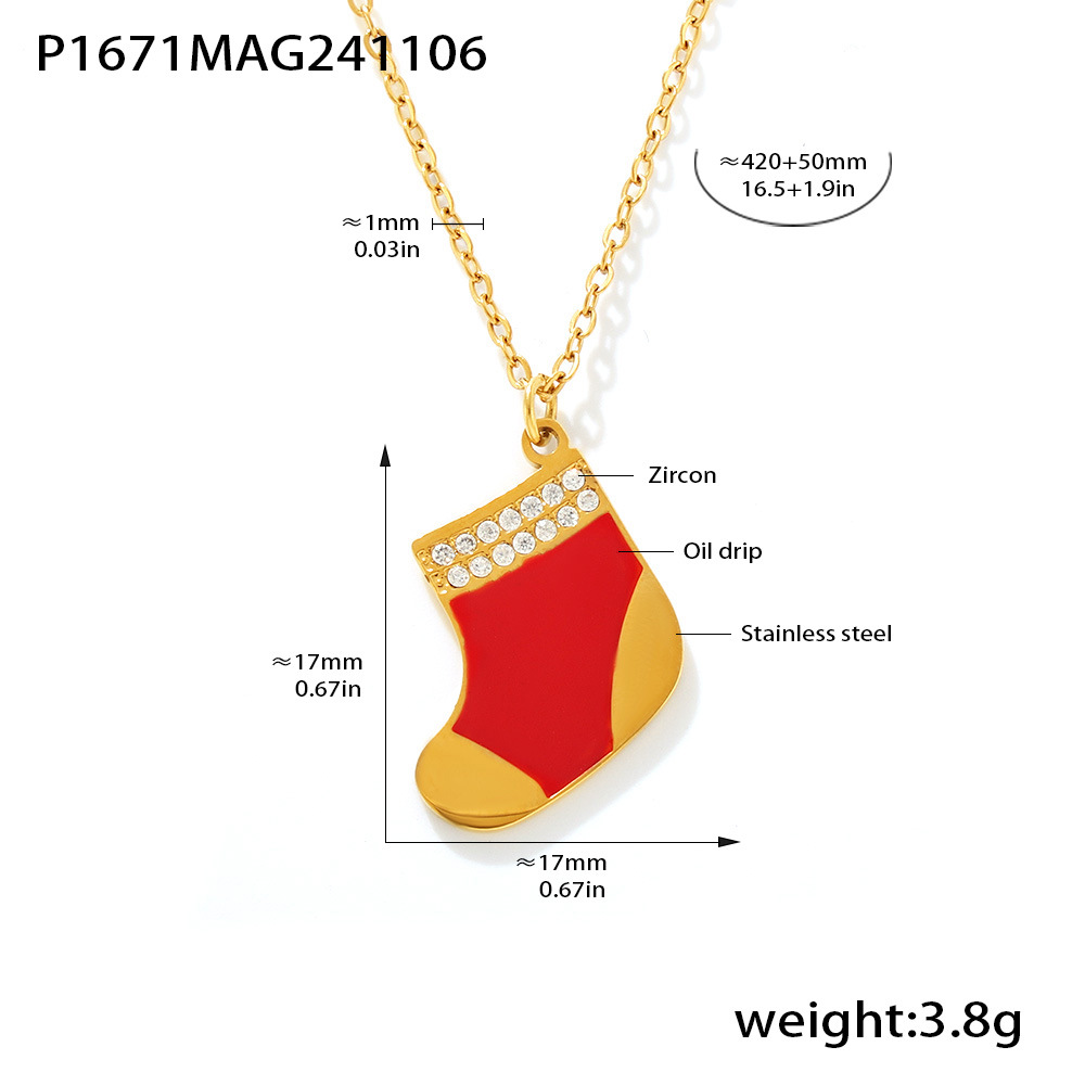 P1671-gold christmas sock necklace