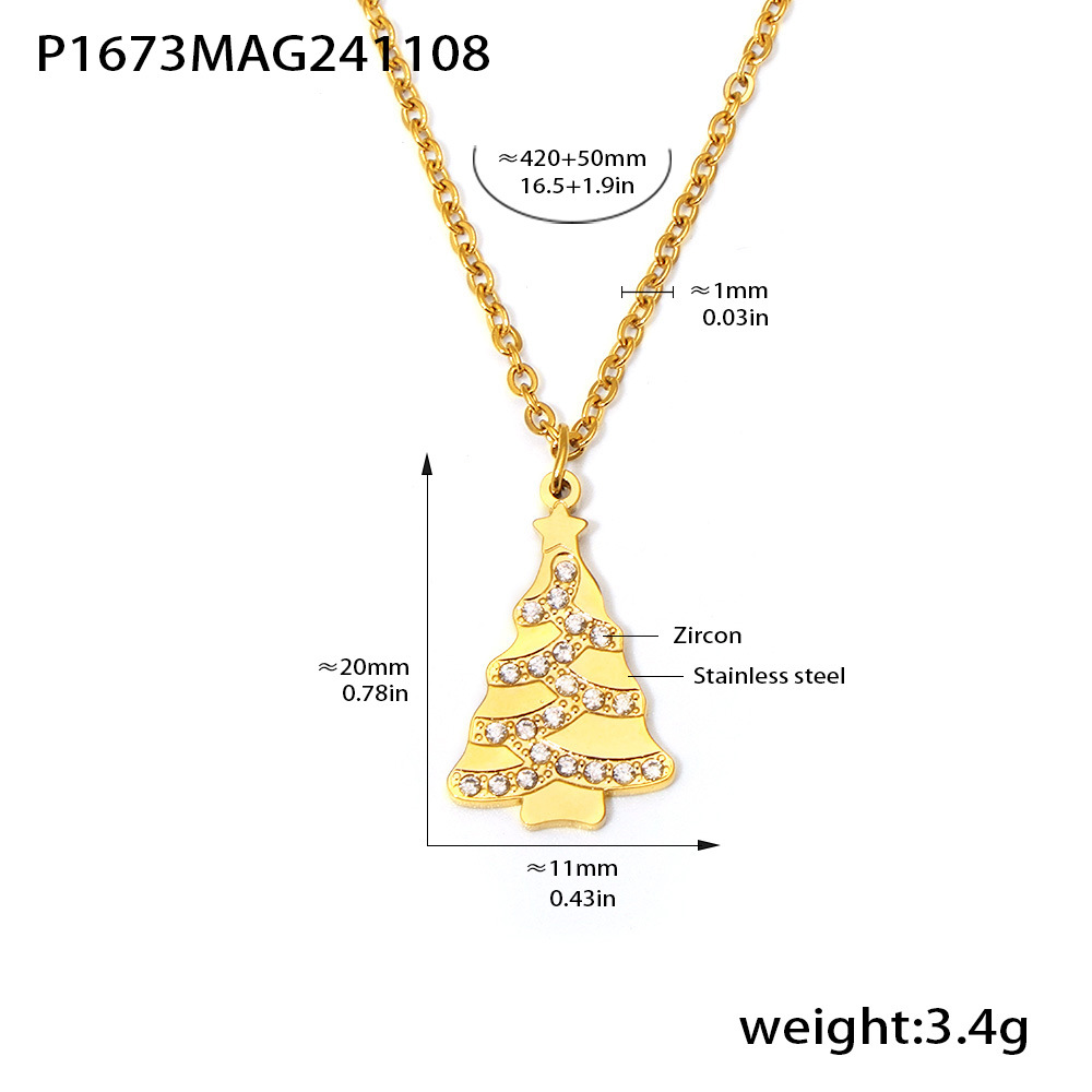 P1673-golden christmas tree inlaid with zircon necklace