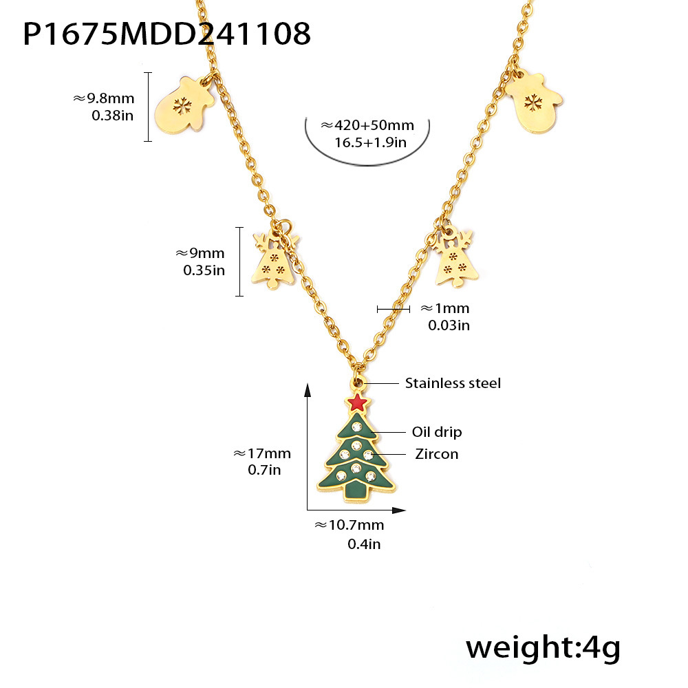 P1675-golden christmas tree zirconia diy necklace