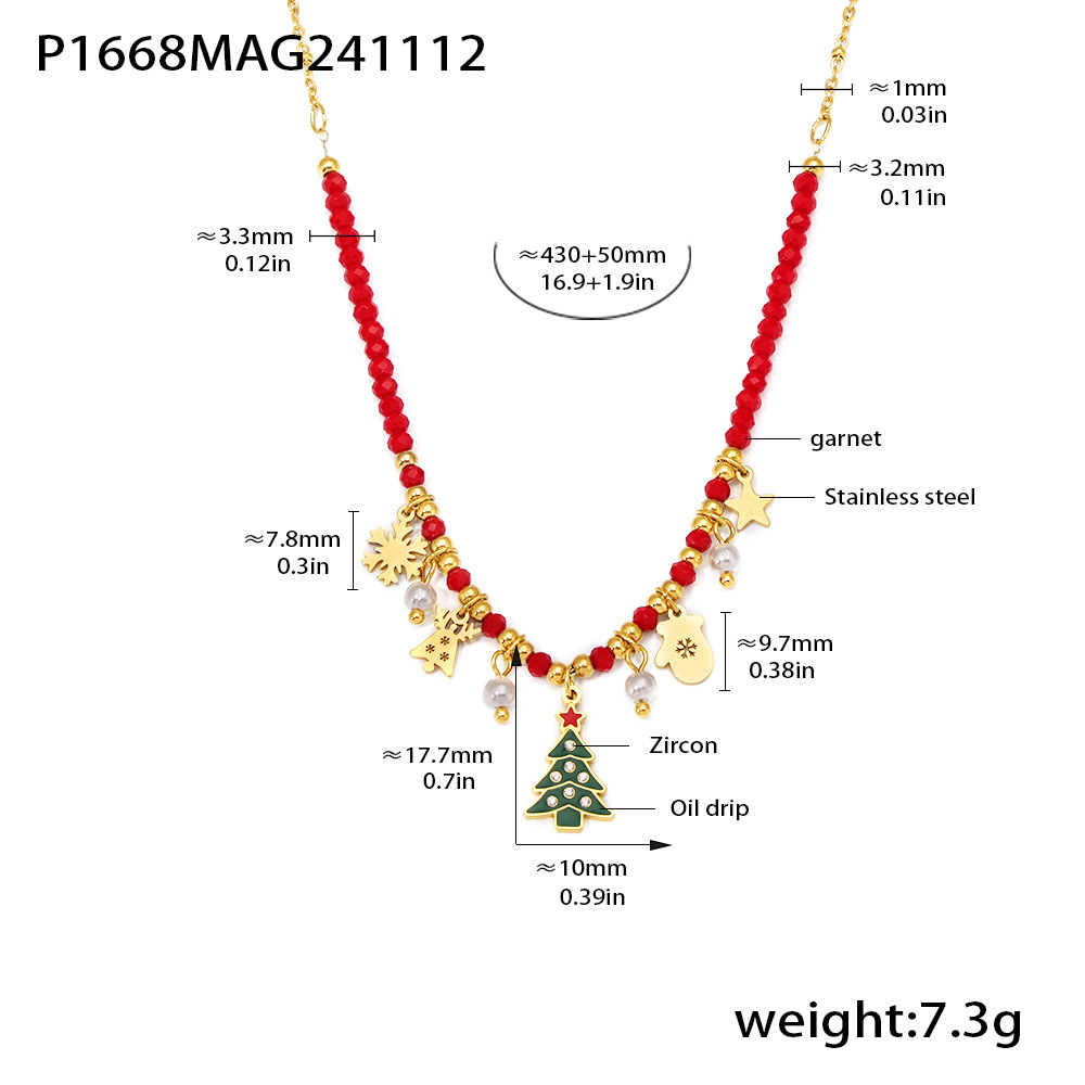 P1668-golden garnet christmas tree necklace