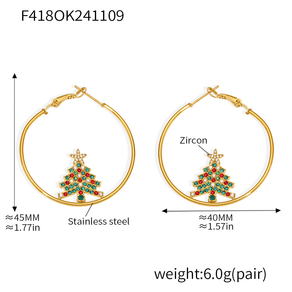 F418-gold christmas tree earrings