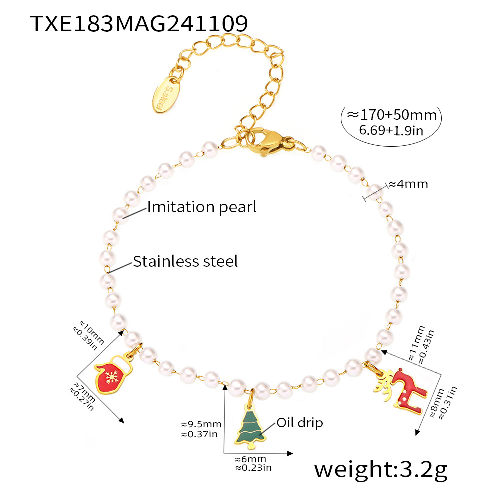 Txe183-gold christmas beaded multi-accessory bracelet