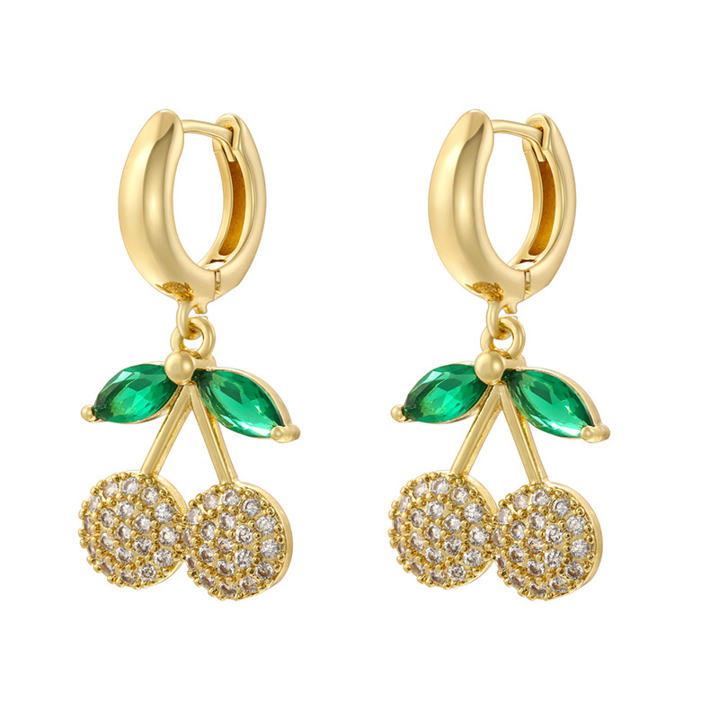 Ve1587 gold white diamond cherry earrings