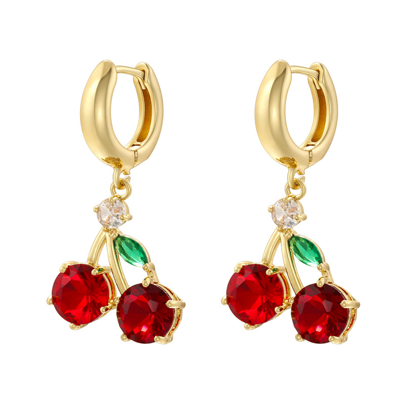 Ve1588 gold red diamond cherry earrings