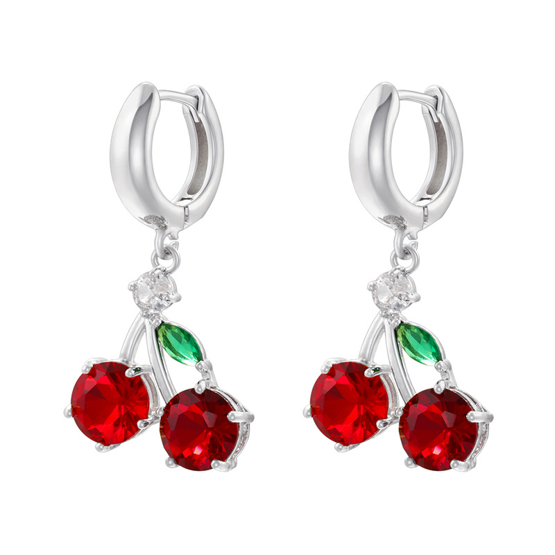 Ve1588 white gold red diamond cherry earrings