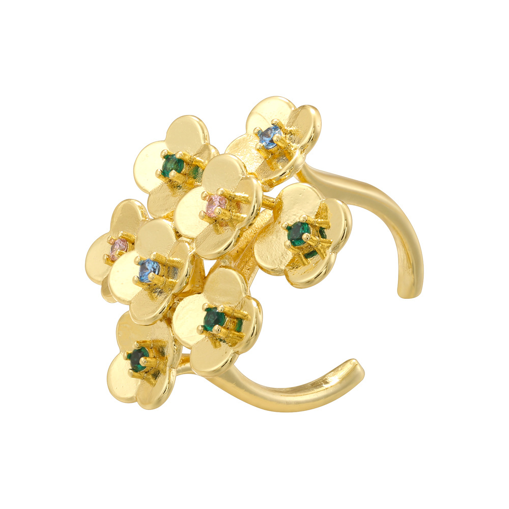 Vj708 gold colored diamond flower ring