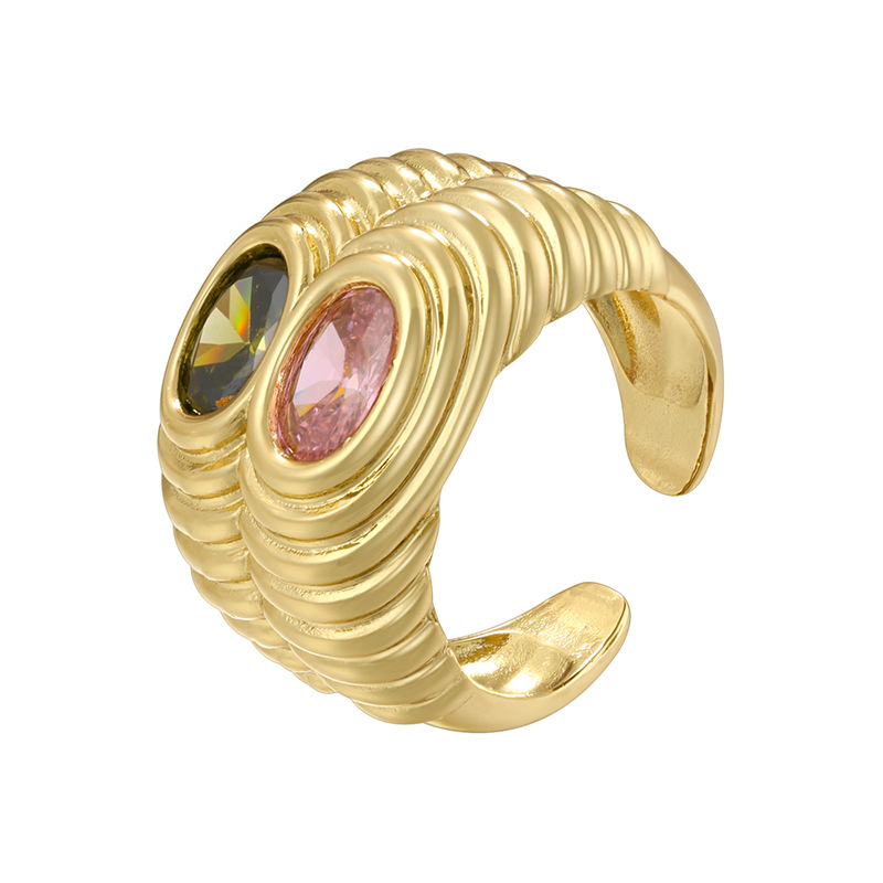 Gold olive green pink diamond ring