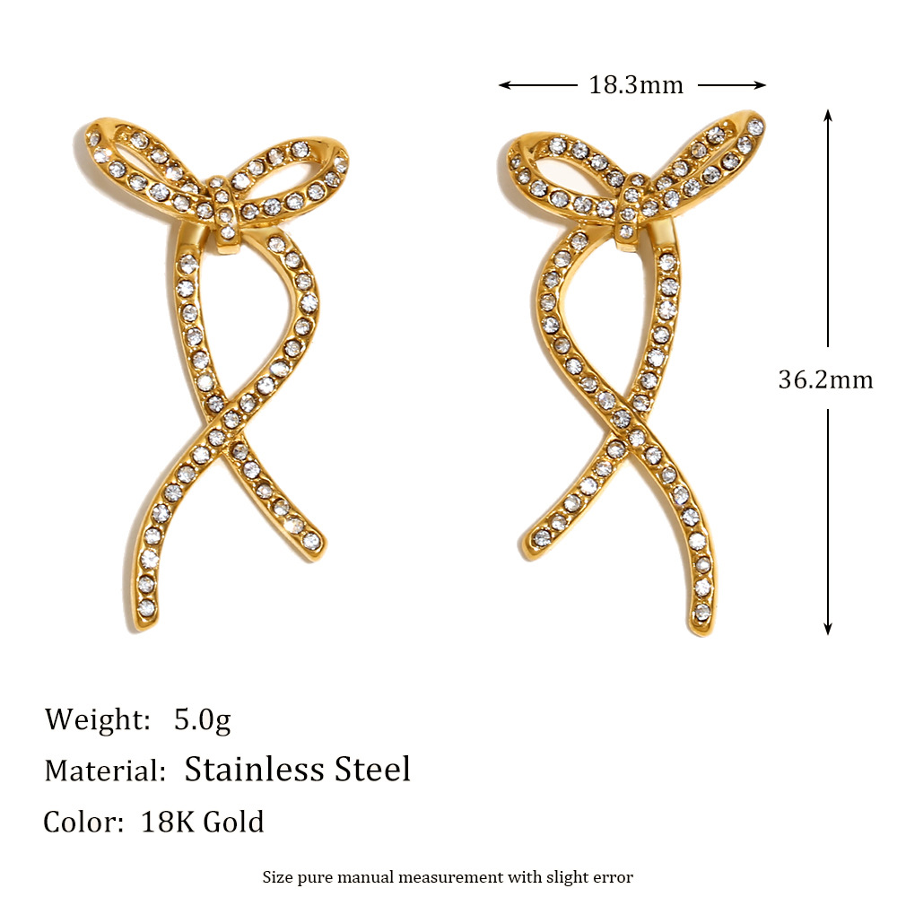 Full diamond line twisted butterfly earrings-gold