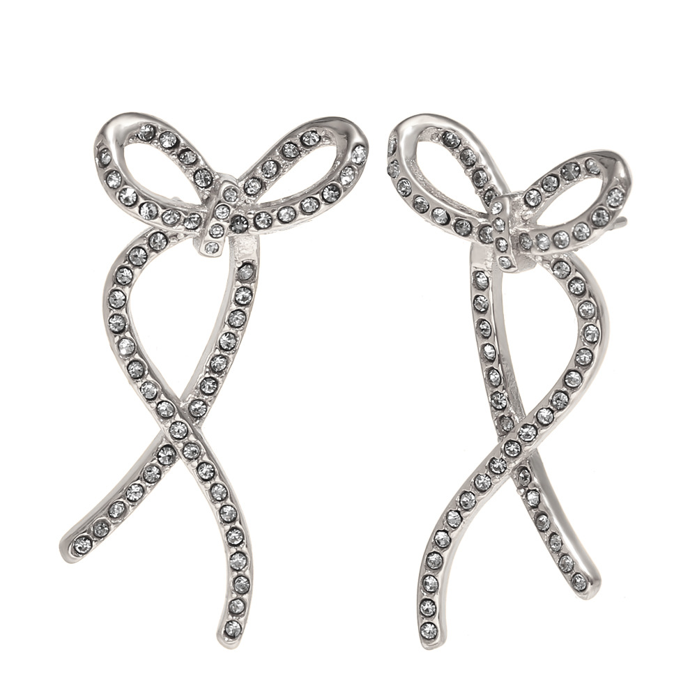 Full diamond line twisted butterfly earrings-steel color