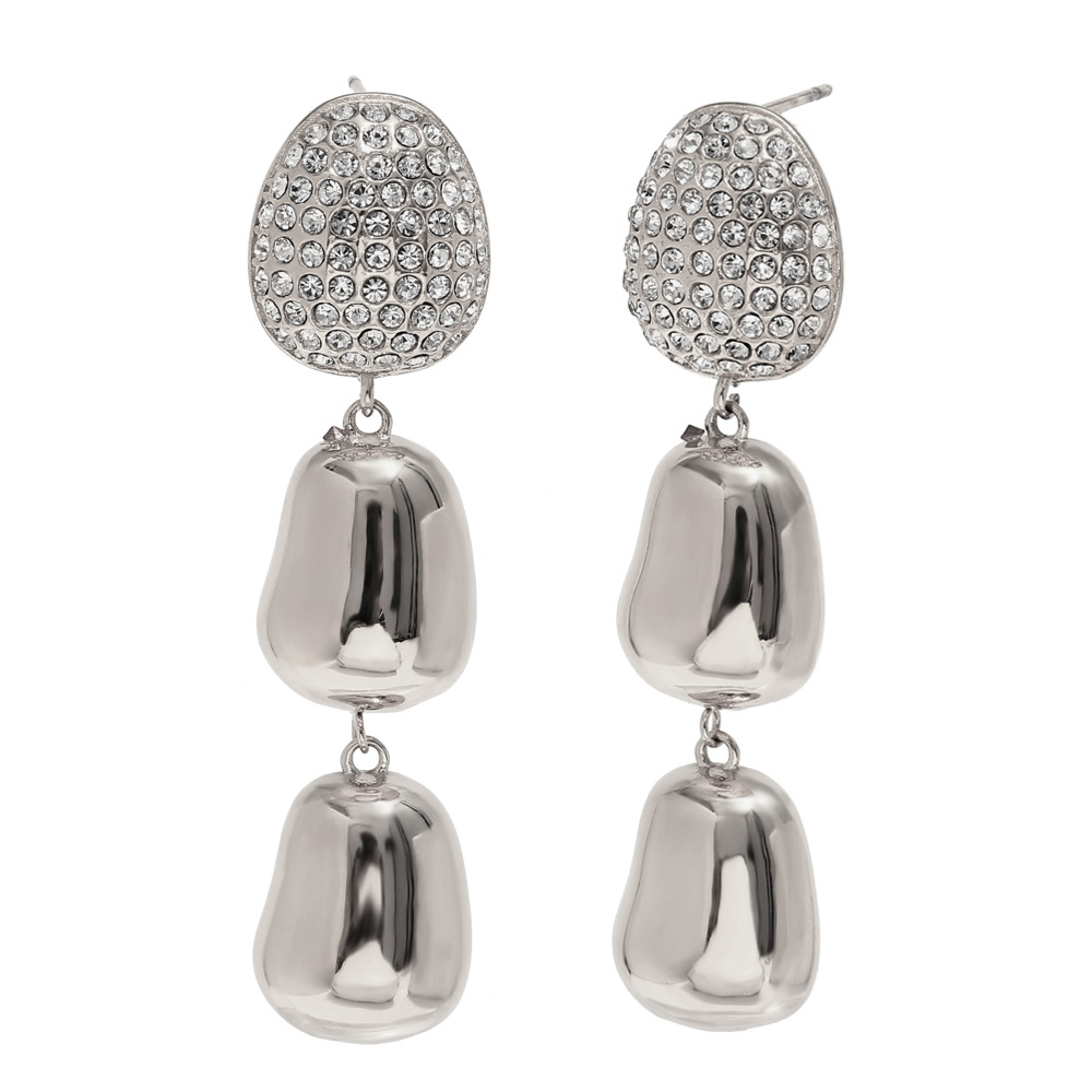 Peanut pendant zircon stud earrings-steel color