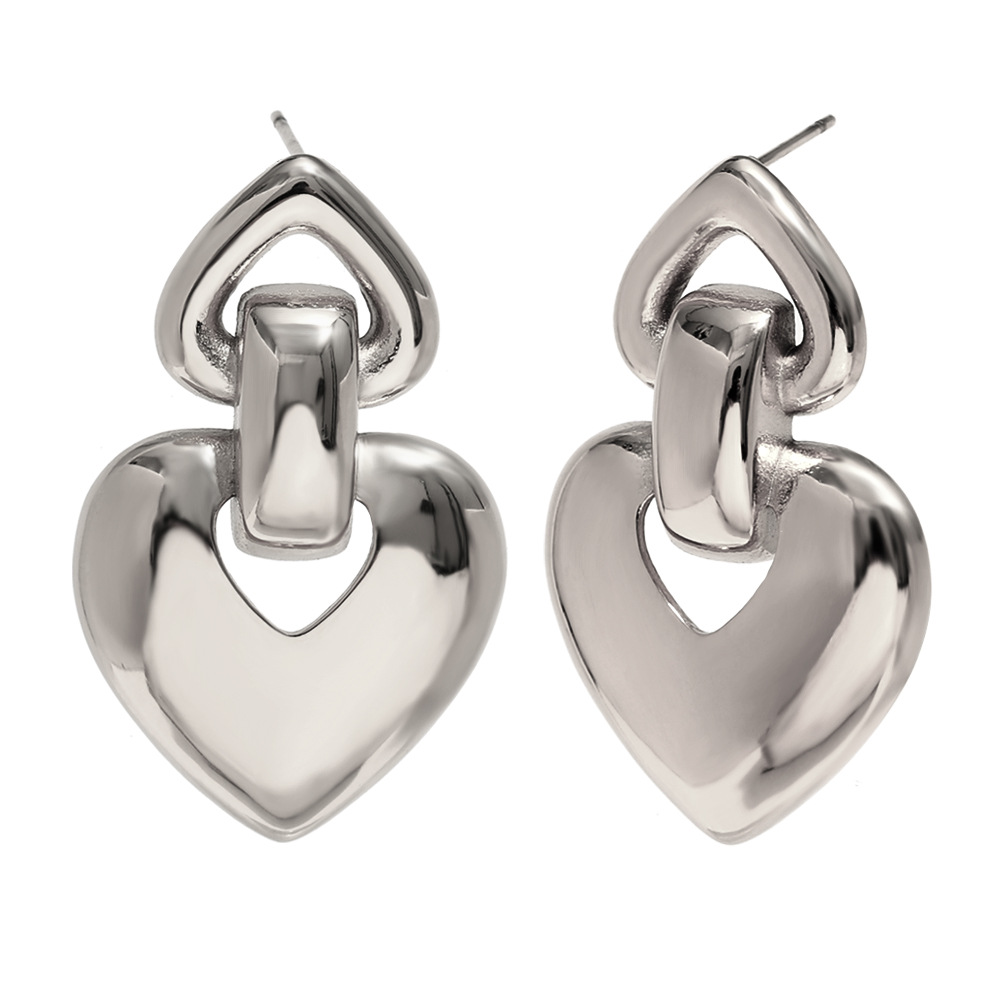 Love buckle earrings-steel color