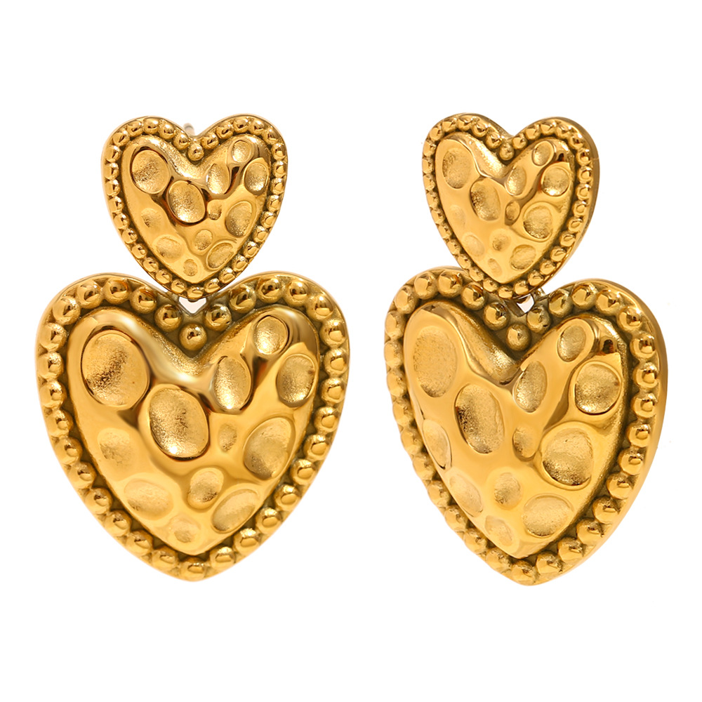 Meteorite pattern love earrings-gold